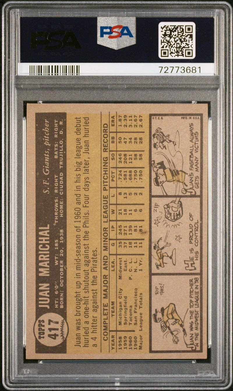 1961 Topps 417 Juan Marichal PSA 8