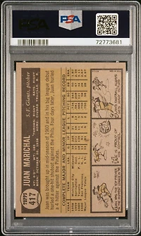 1961 Topps 417 Juan Marichal PSA 8