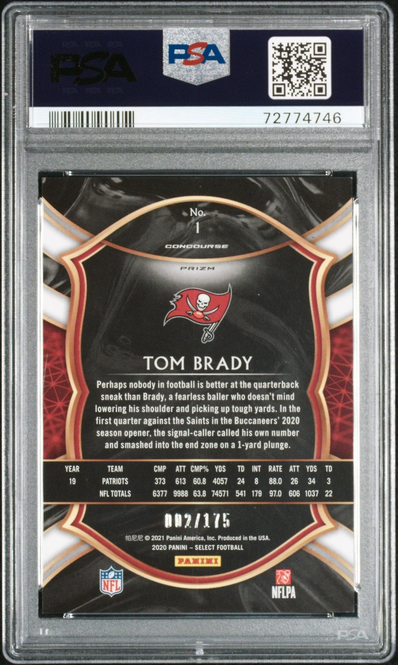 2020 Panini Select 1 Tom Brady Blue Prizm PSA 9