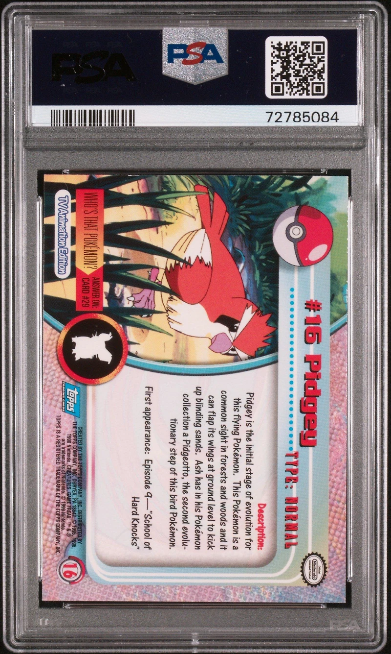 1999 Topps Pokemon Tv 16 Pidgey Foil PSA 9