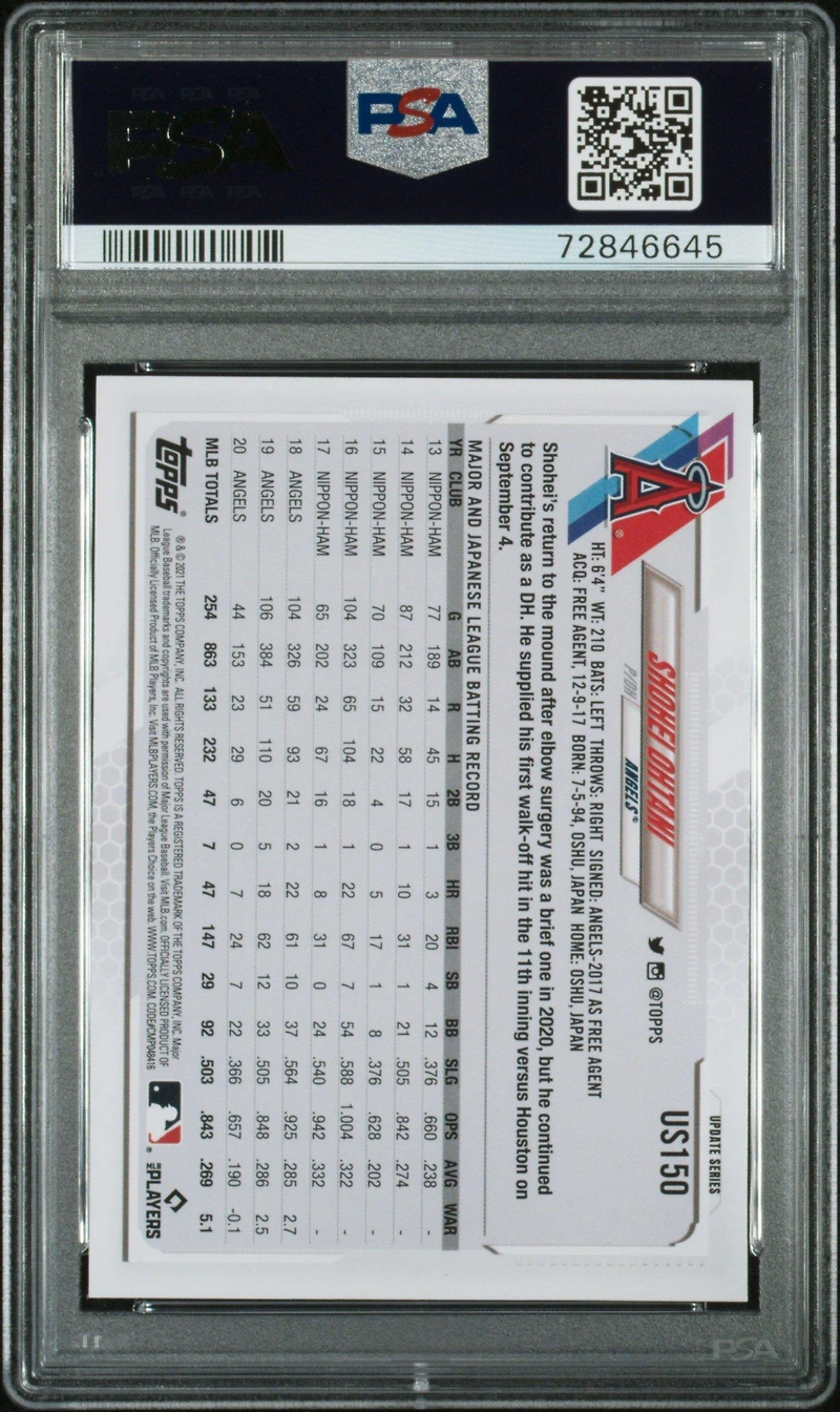 2021 Topps Update Us150 Shohei Ohtani Sp PSA 9