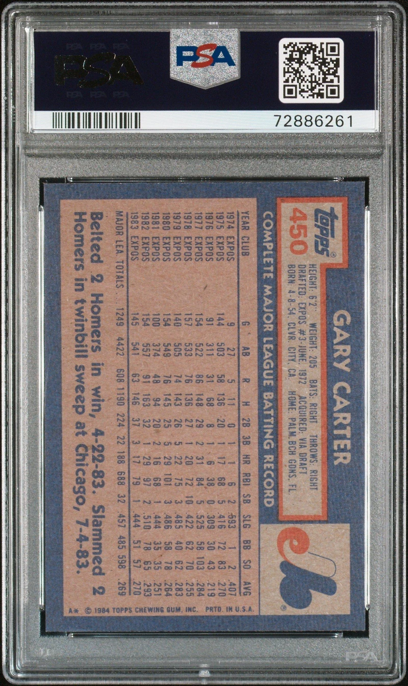 1984 Topps 450 Gary Carter PSA 9