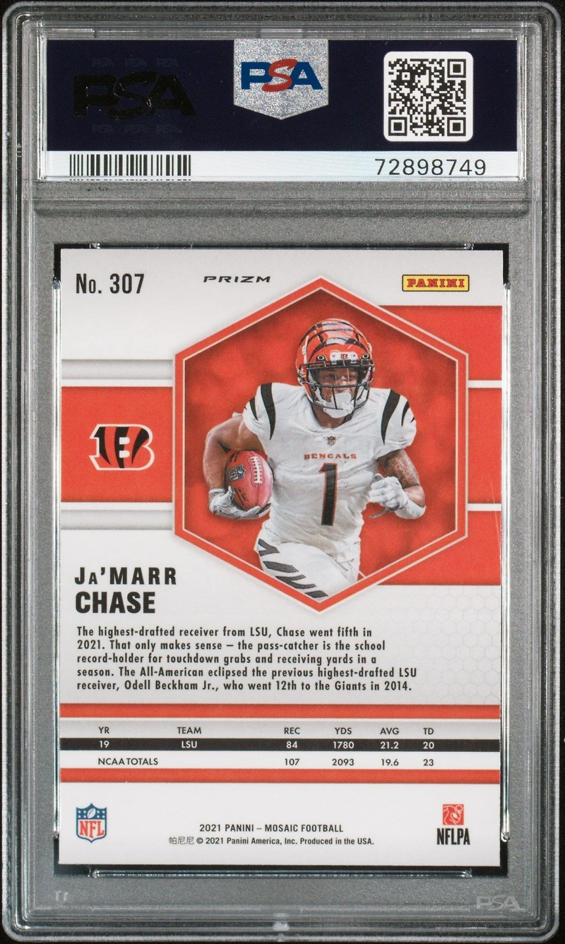 2021 Panini Mosaic 307 Ja’marr Chase Mosaic PSA 10