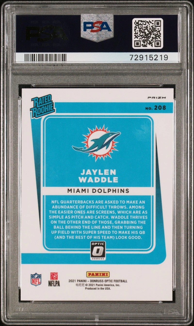 2021 Panini Donruss Optic 208 Jaylen Waddle Green Velocity PSA 9