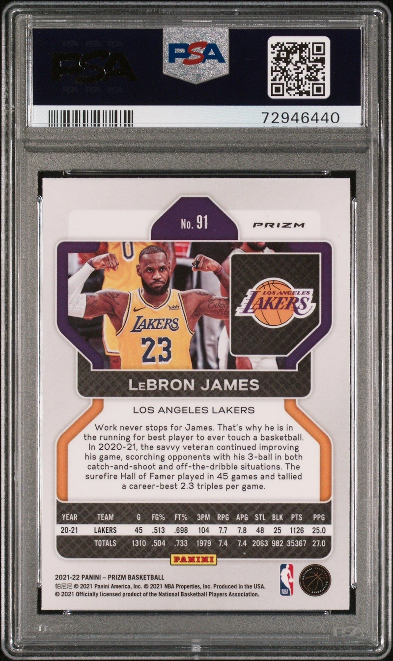 2021 Panini Prizm 91 Lebron James Nba 75th Prizm PSA 9
