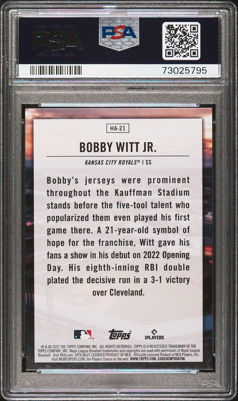 2022 Topps Home Field Advantage Ha21 Bobby Witt Jr. Update PSA 9