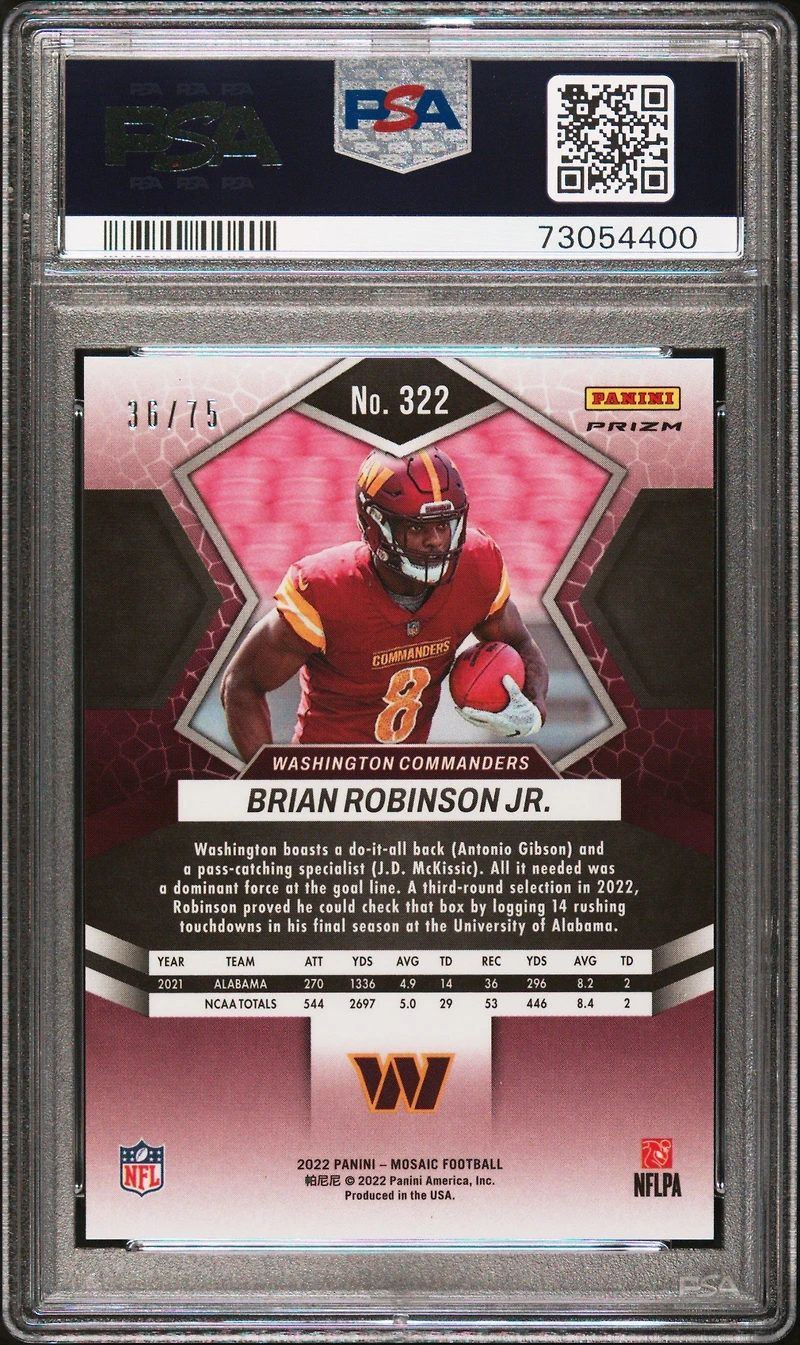 2022 Panini Mosaic 322 Brian Robinson Jr. No Huddle PSA 10