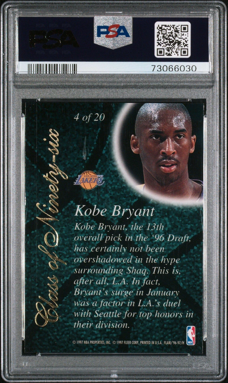 1996 Flair Showcase Class Of '96 4 Kobe Bryant PSA 8