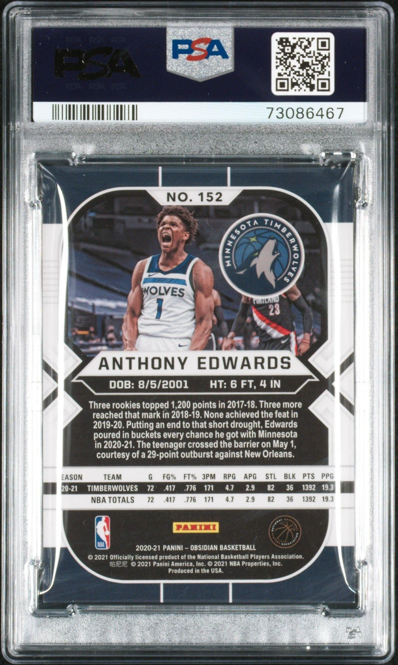 2020 Panini Obsidian 152 Anthony Edwards PSA 9