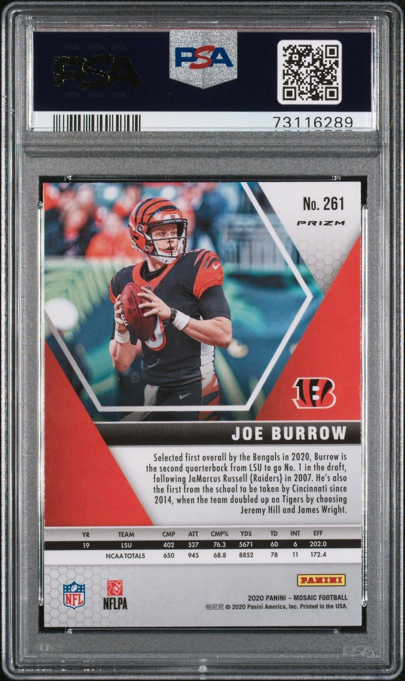 2020 Panini Mosaic 261 Joe Burrow Reactive Green PSA 10