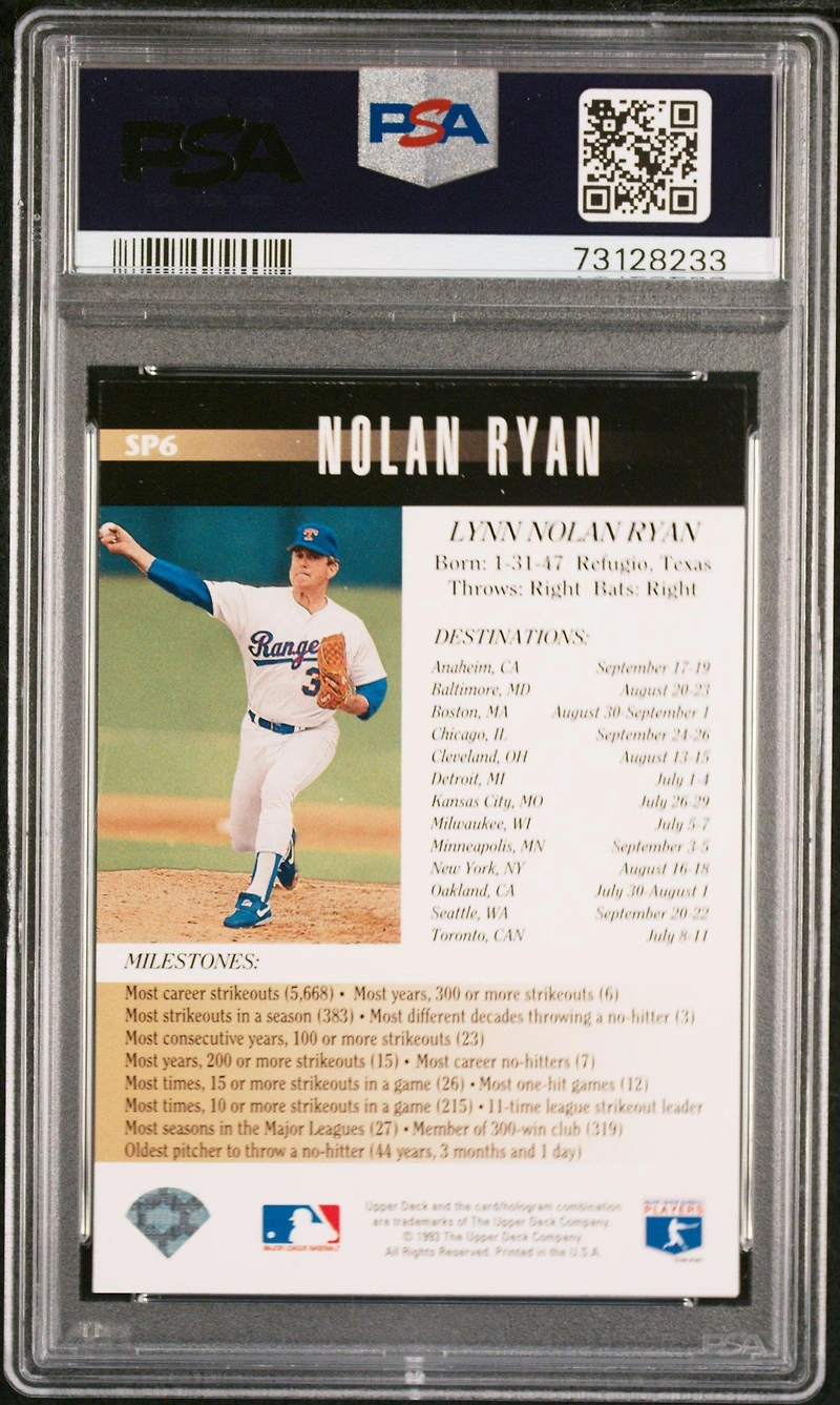 1993 Upper Deck Sp6 Nolan Ryan The Express' Last Run PSA 10