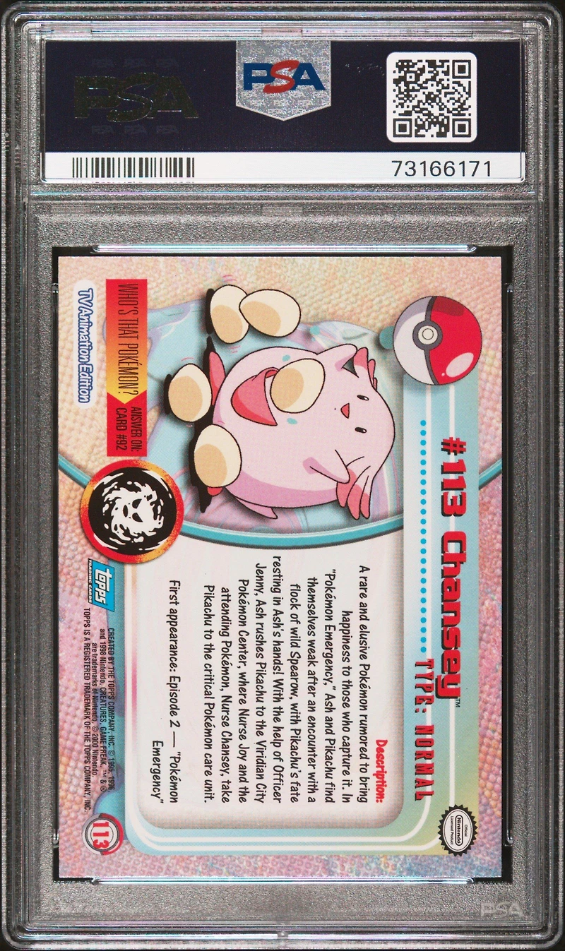 2000 Topps Pokemon Tv Animation Series 2 113 Chansey Foil PSA 10