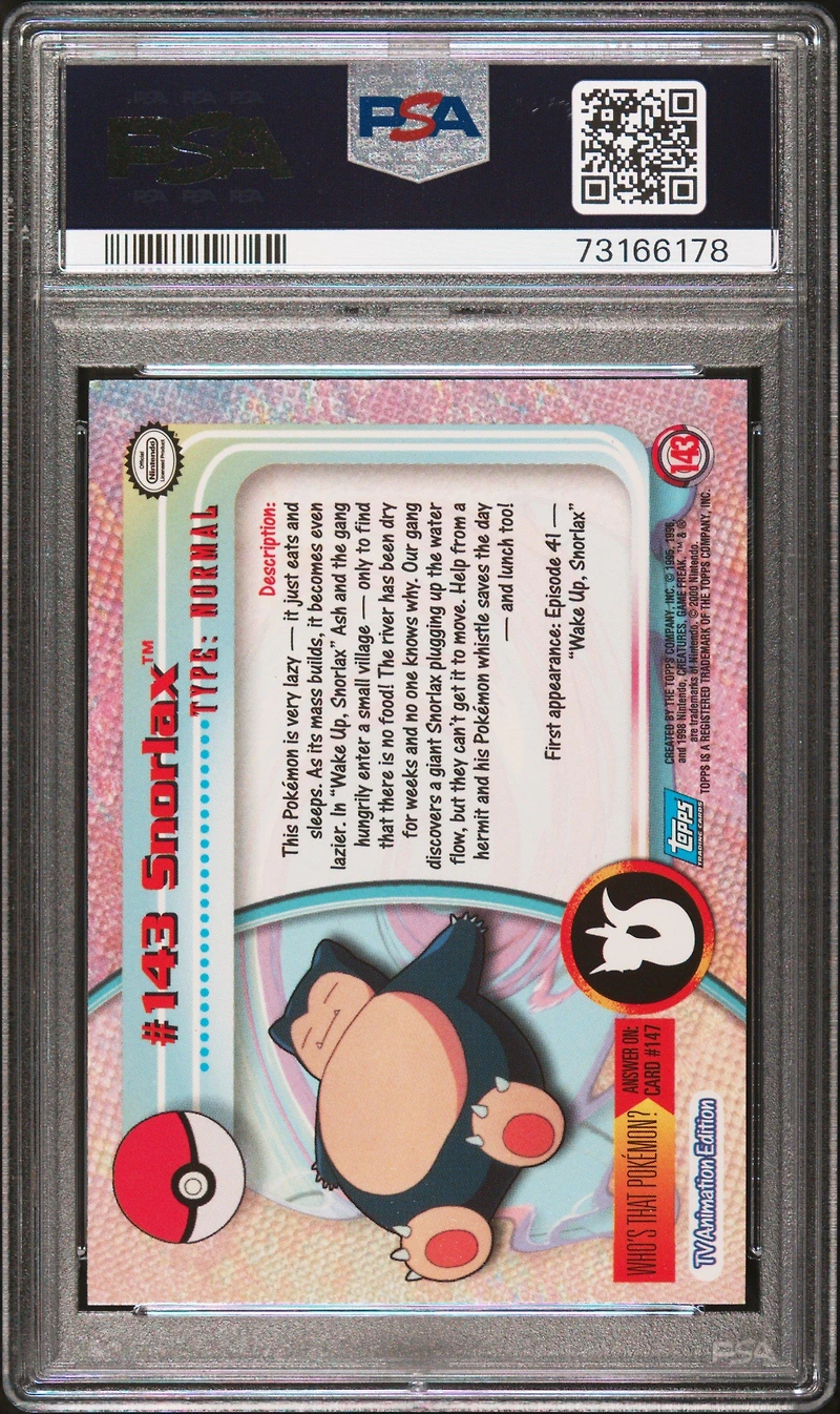 2000 Topps Pokemon Tv Animation Series 3 143 Snorlax Foil PSA 9