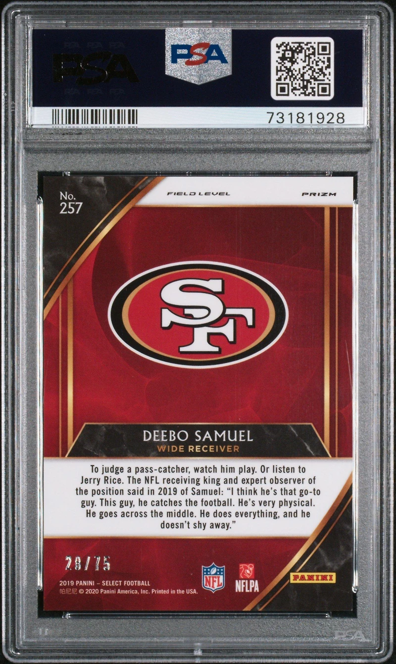 2019 Panini Select 257 Deebo Samuel Blue Prizm PSA 10