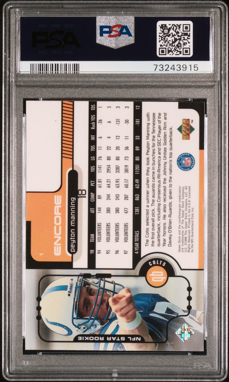 1998 Upper Deck Encore 1 Peyton Manning PSA 9