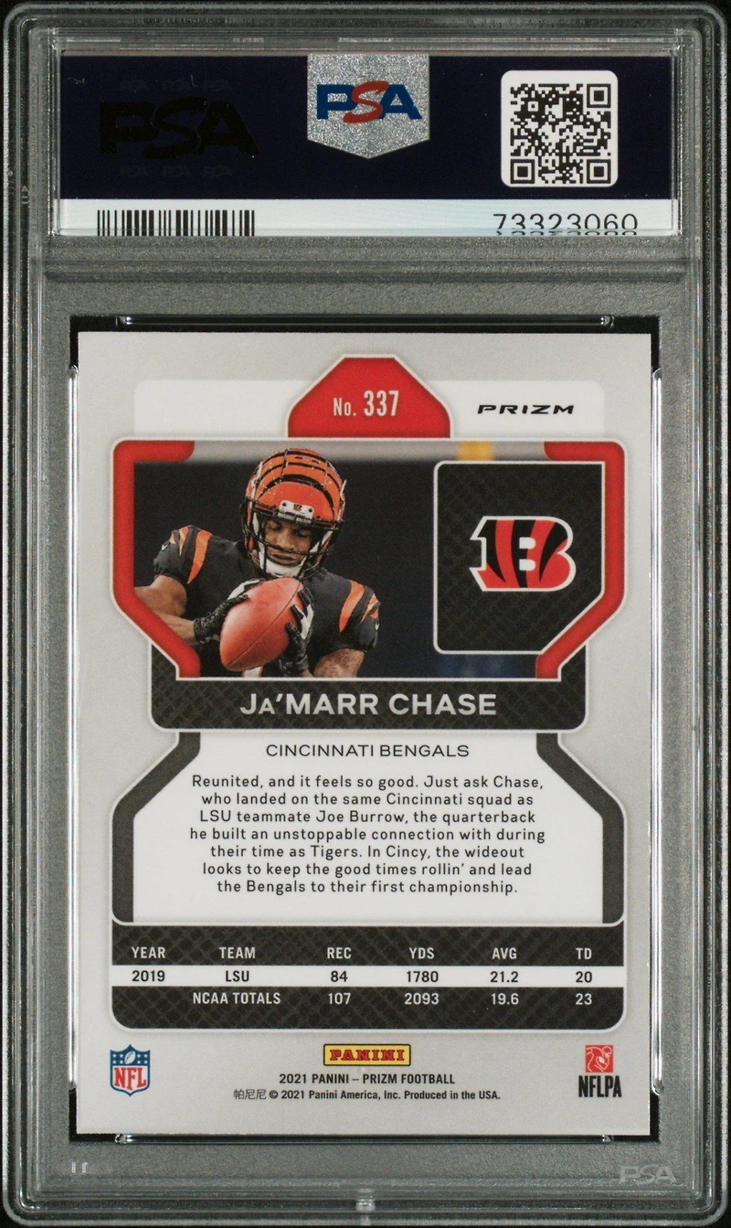 2021 Panini Prizm 337 Ja’marr Chase Green Prizm PSA 9