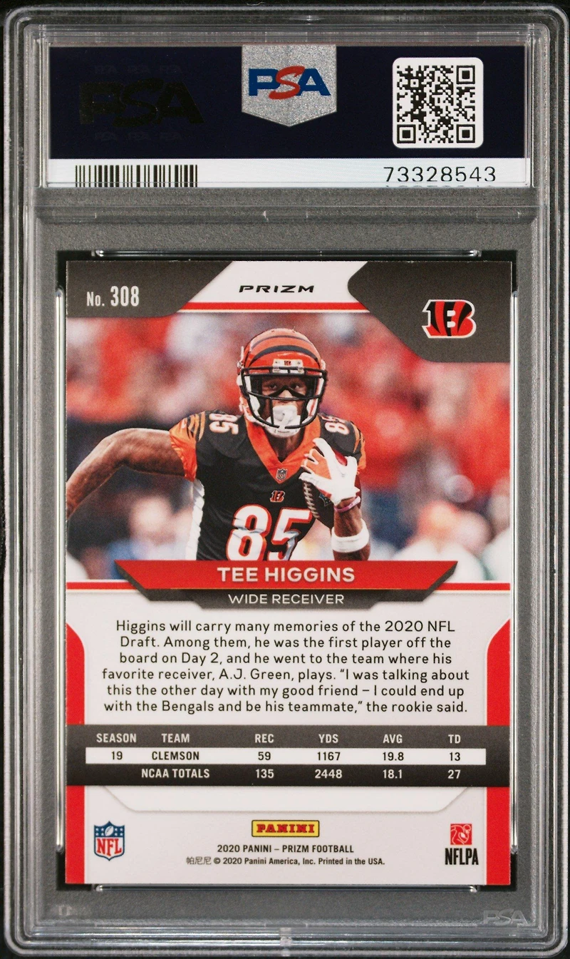 2020 Panini Prizm 308 Tee Higgins Silver Prizm PSA 9