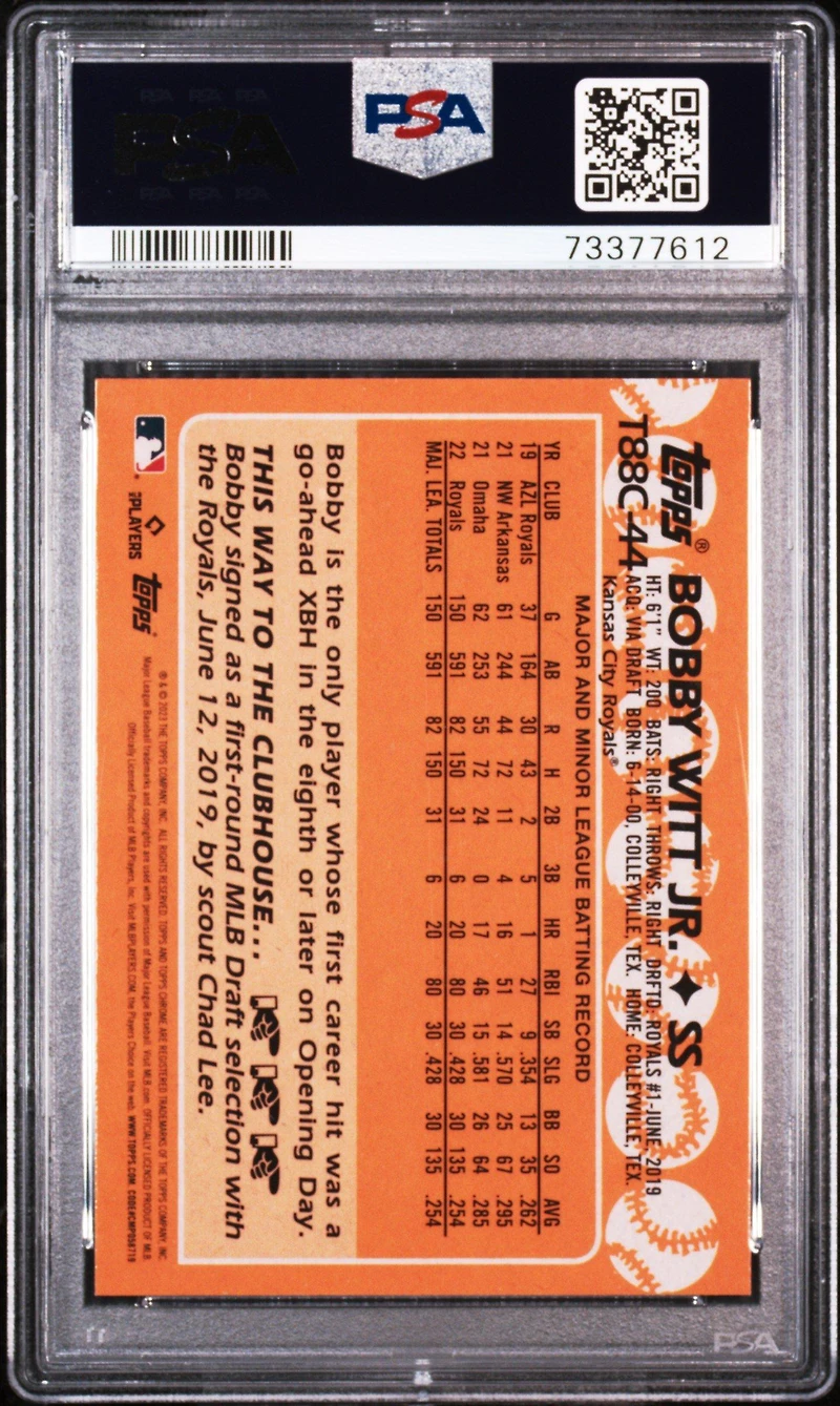 2023 Topps Silver Pack 1988 Chrome Promo T88c44 Bobby Witt Jr. PSA 10