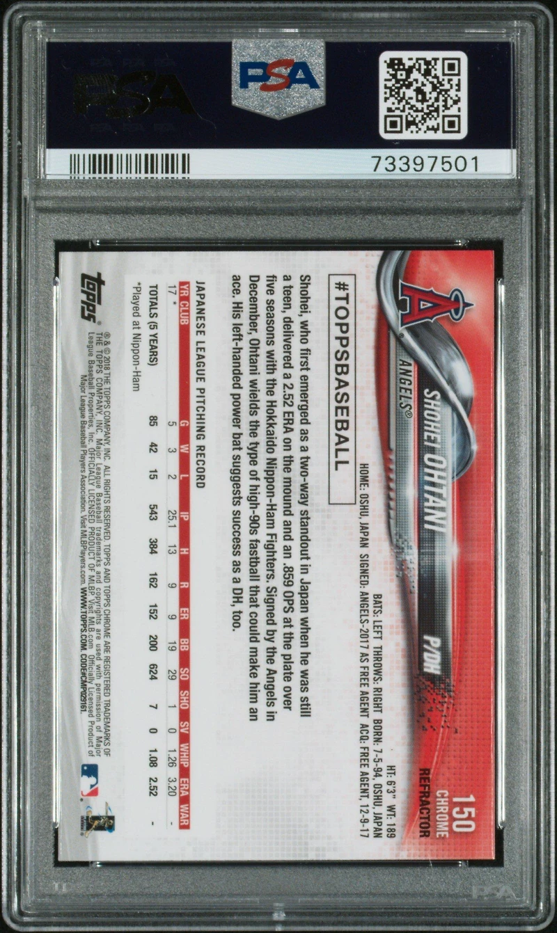 2018 Topps Chrome 150 Shohei Ohtani Pitching-refractor PSA 10