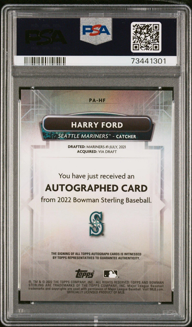 2022 Bowman Sterling Prospect Autographs Pahf Harry Ford PSA 10
