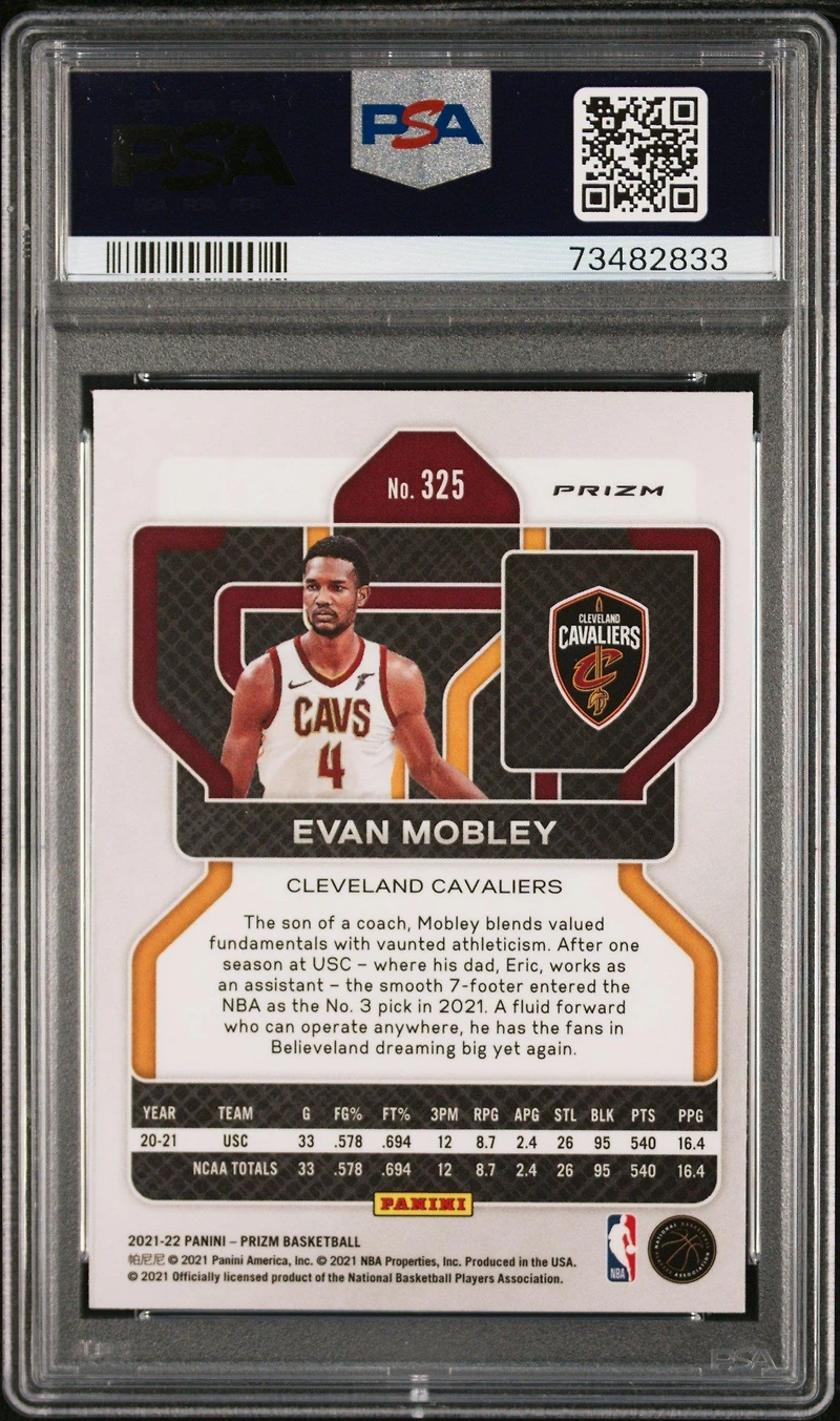 2021 Panini Prizm 325 Evan Mobley Silver Prizm PSA 9