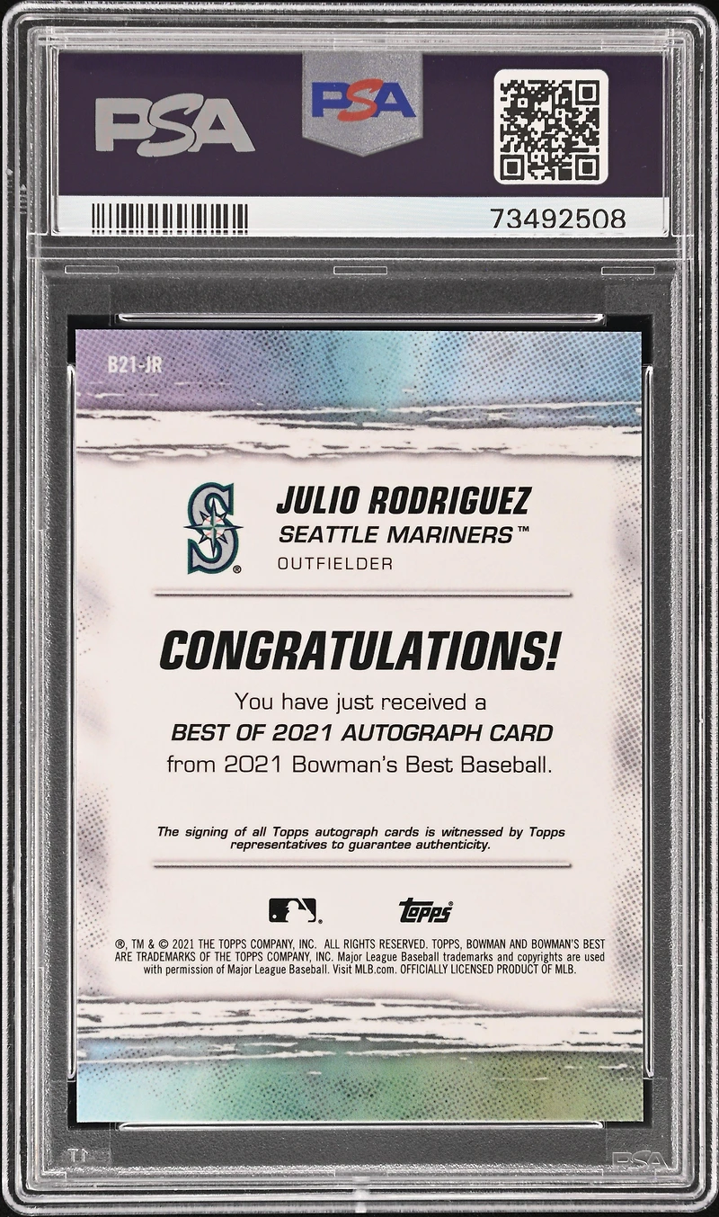 2021 Bowman's Best Best Of 2021 Autographs B21jr Julio Rodriguez PSA 10