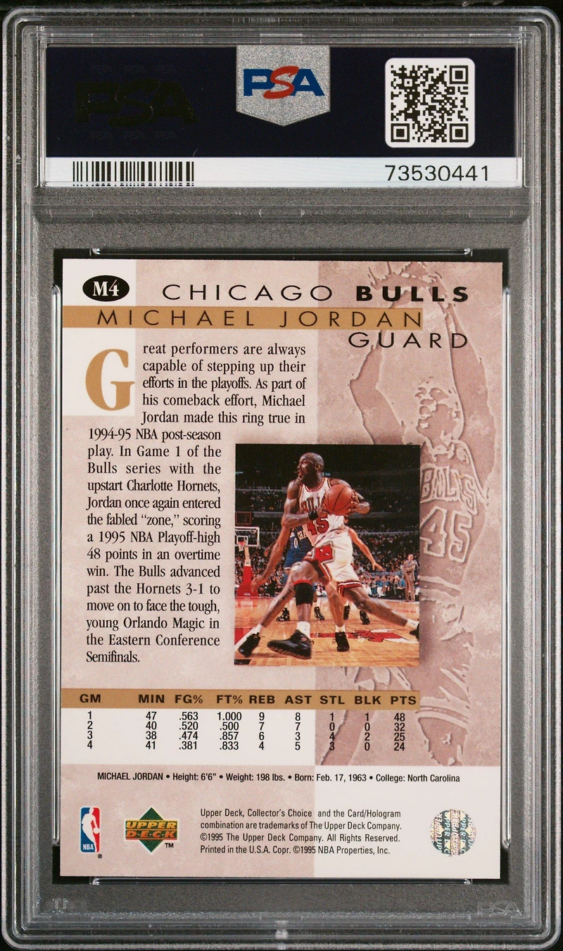 1995 Collector's Choice Jordan-he's Back M4 Michael Jordan PSA 9