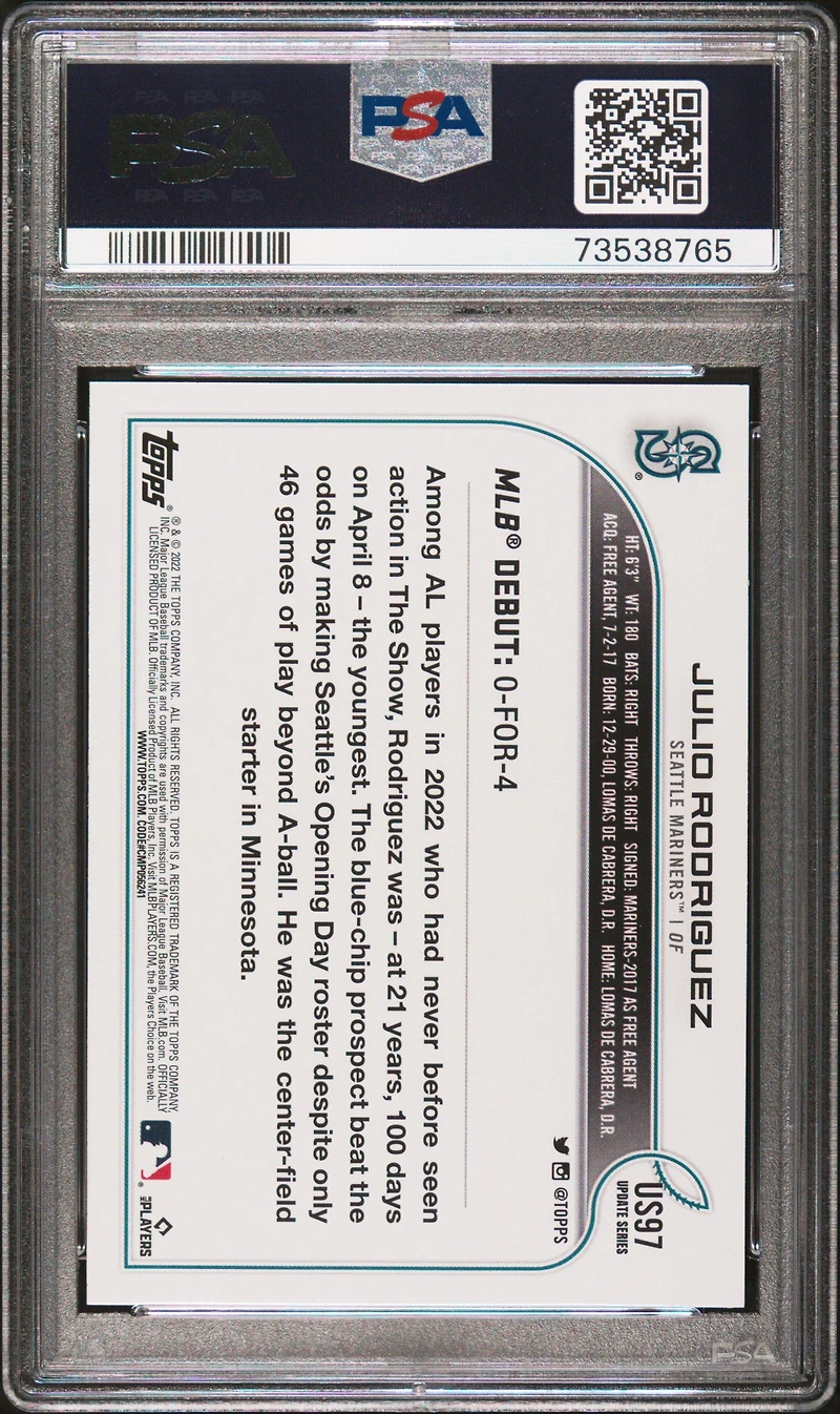 2022 Topps Update Us97 Julio Rodriguez PSA