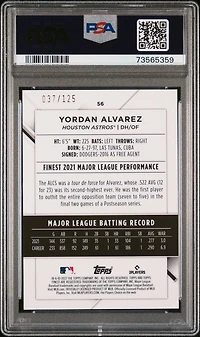 2022 Topps Finest 56 Yordan Alvarez Green Speckle Refractor PSA 10