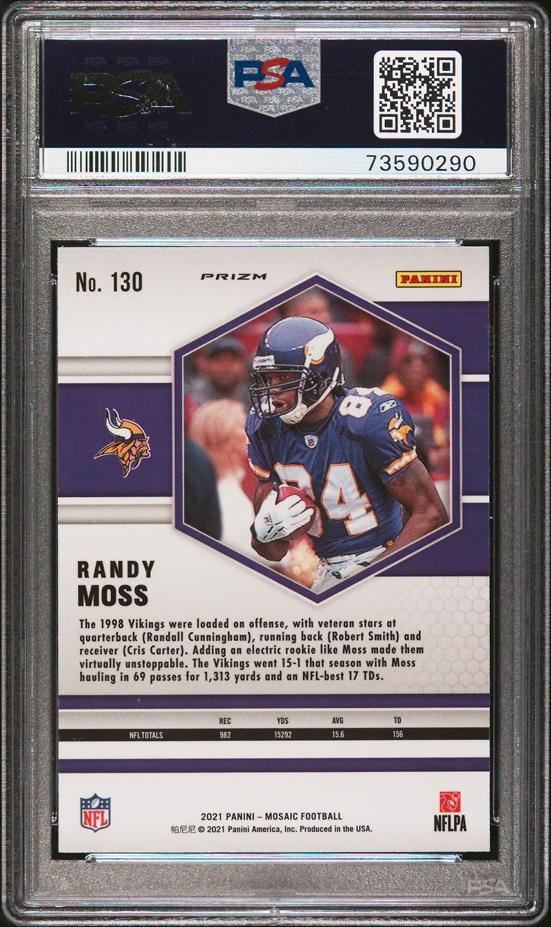2021 Panini Mosaic 130 Randy Moss Honeycomb PSA 10