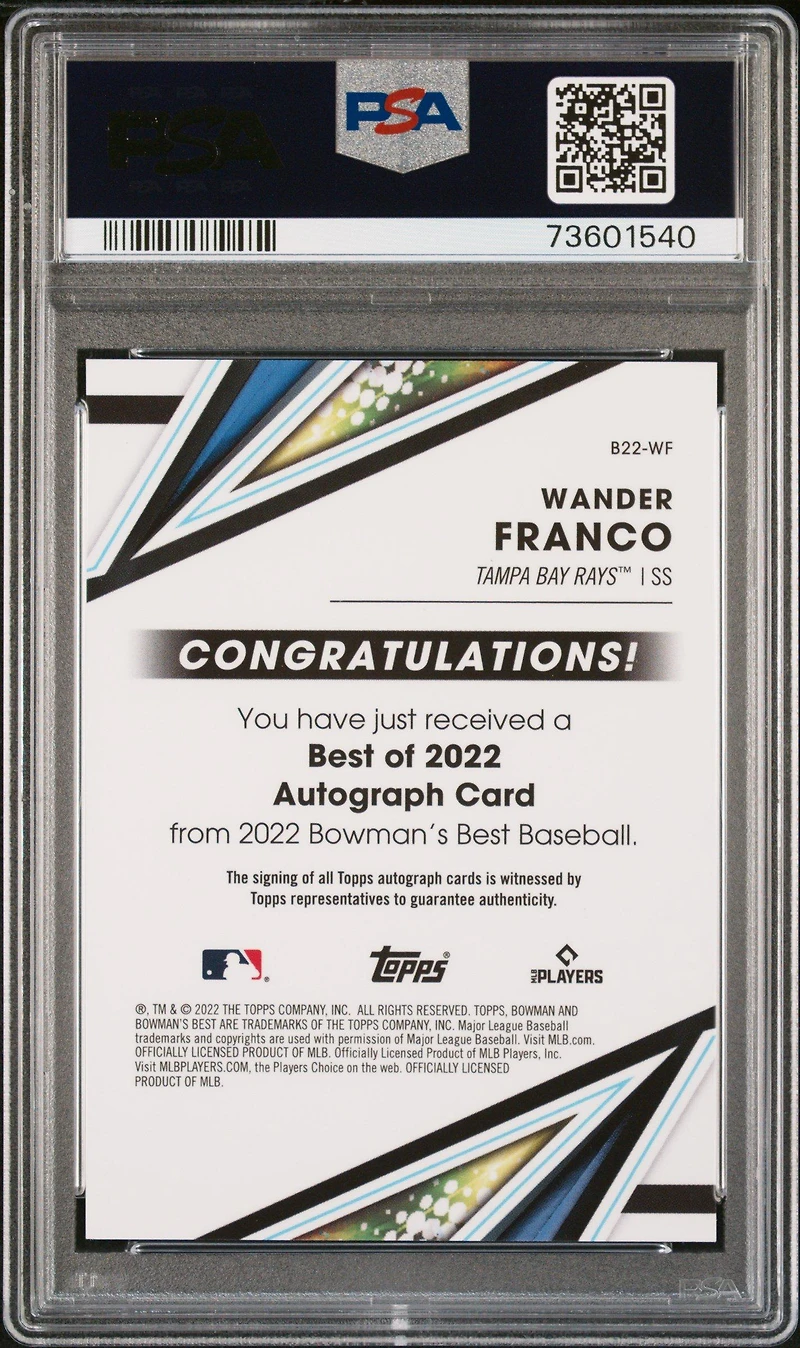 2022 Bowman's Best Best Of 2022 Autographs B22wf Wander Franco Green Refractor PSA 9