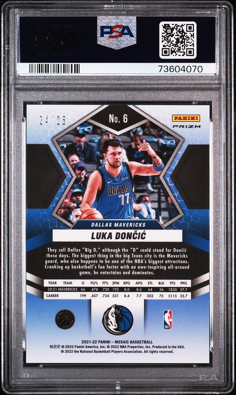 2021 Panini Mosaic 6 Luka Doncic White Mosaic PSA 10