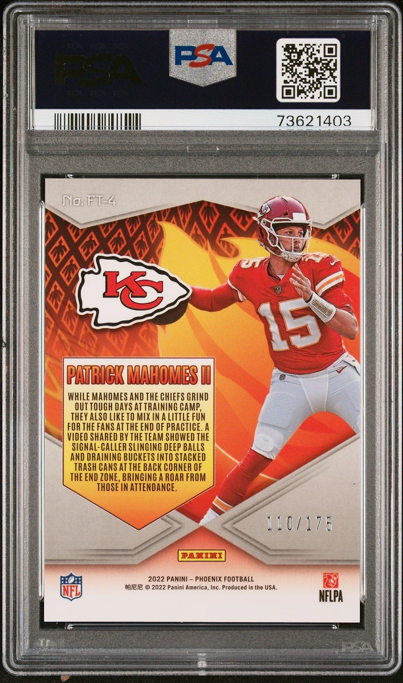 2022 Panini Phoenix Flame Throwers Ft4 Patrick Mahomes Ii PSA 10