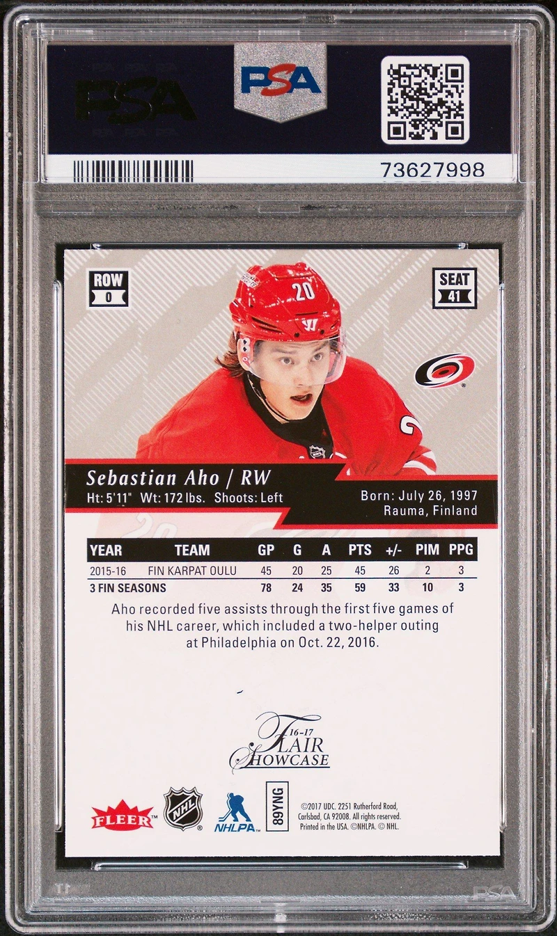 2016 Fleer Showcase Flair Showcase 41 Sebastian Aho PSA 10