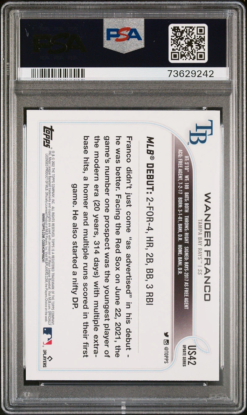 2022 Topps Update Us42 Wander Franco Rainbow Foil PSA 10