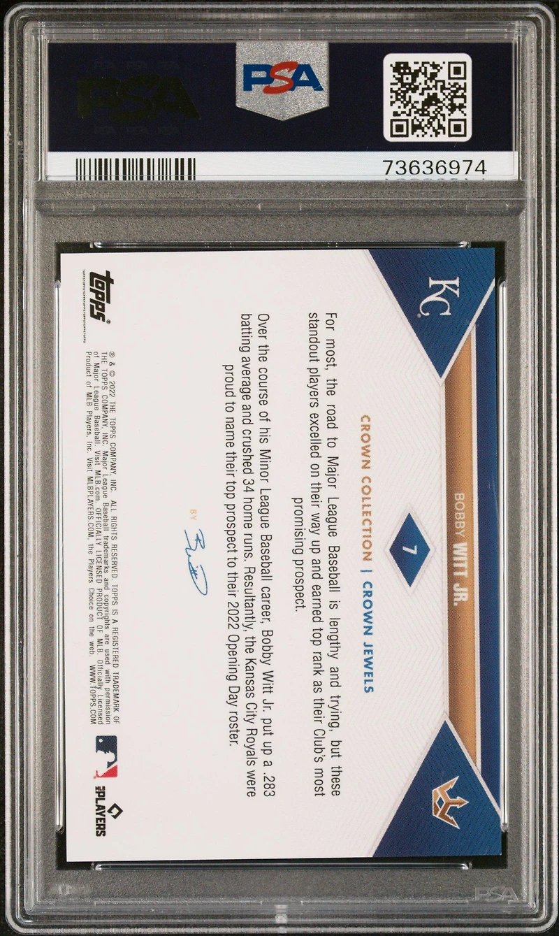 2022 Topps X Bobby Witt Jr. Crown Collection 7 Bobby Witt Jr. PSA 10