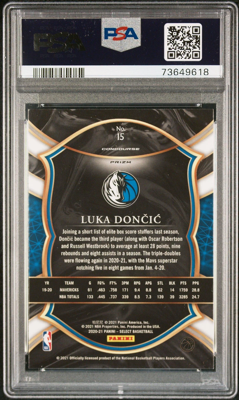 2020 Panini Select 15 Luka Doncic Silver Prizm PSA 10