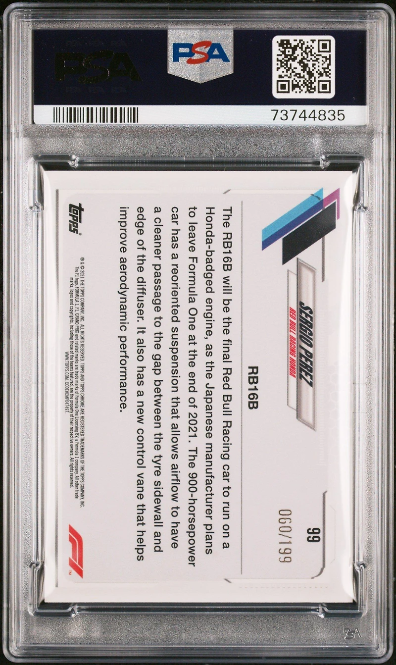 2021 Topps Chrome Formula 1 99 Sergio Perez Purple Checker Flag Refractor PSA 10