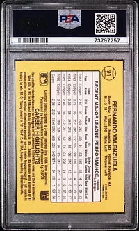 1987 Donruss 94 Fernando Valenzuela PSA 8