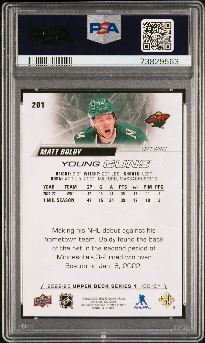 2022 Upper Deck 201 Matt Boldy PSA