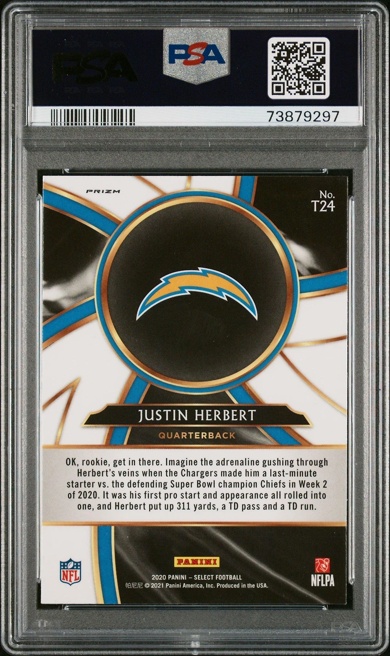 2020 Panini Select Turbocharged T24 Justin Herbert Prizm PSA 10