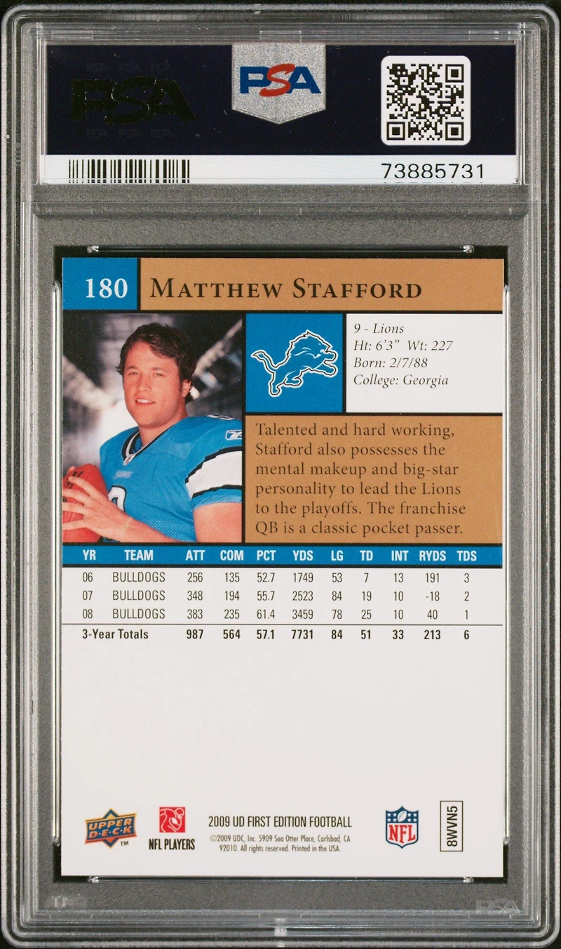 2009 Upper Deck First Edition 180 Matthew Stafford PSA 10