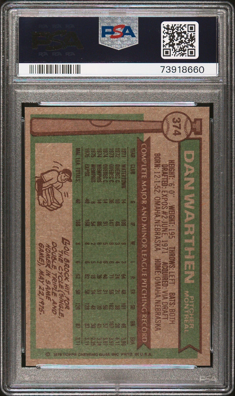 1976 Topps 374 Dan Warthen PSA 10