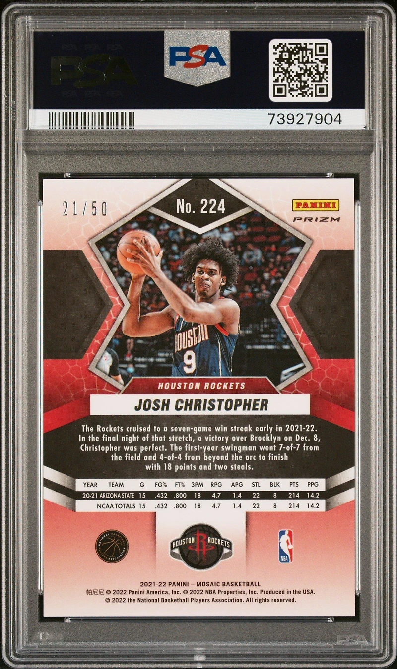 2021 Panini Mosaic 224 Josh Christopher Purple Fast Break PSA 9