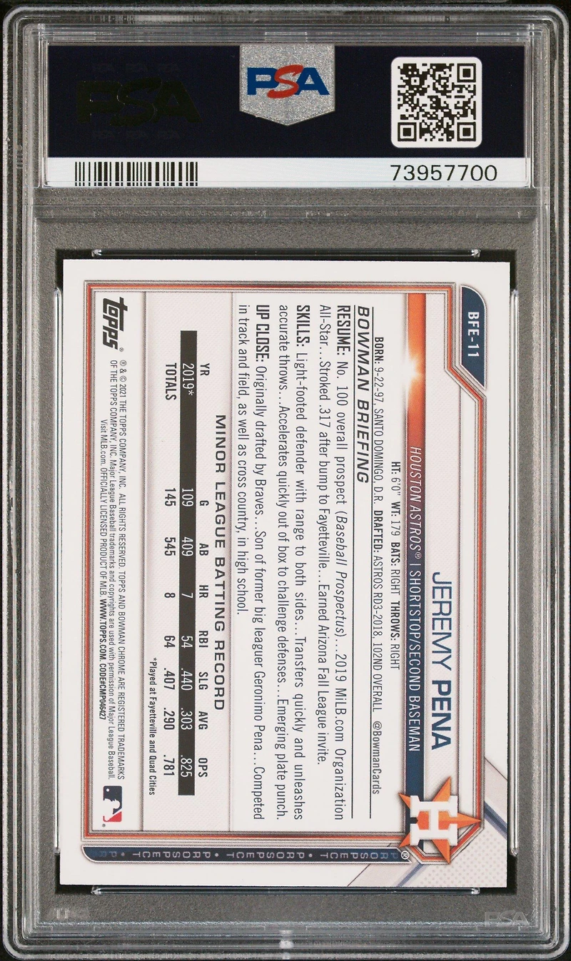 2021 Bowman 1st Edition Bfe11 Jeremy Pena PSA 9