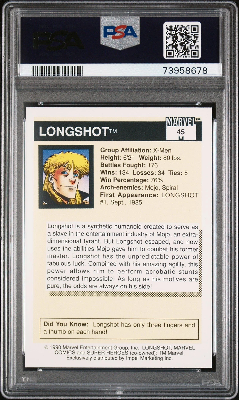 1990 Marvel Universe 45 Longshot PSA 10