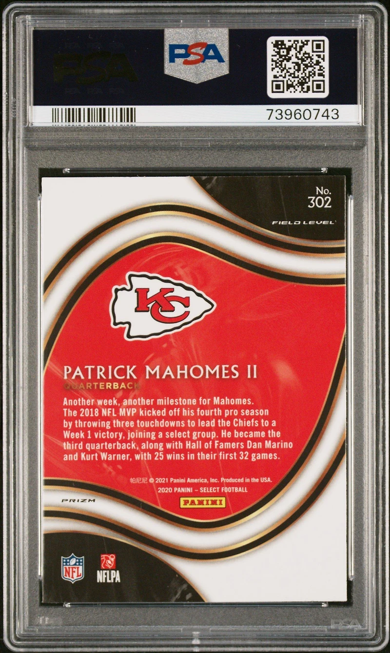 2020 Panini Select 302 Patrick Mahomes Ii Silver Prizm PSA 9