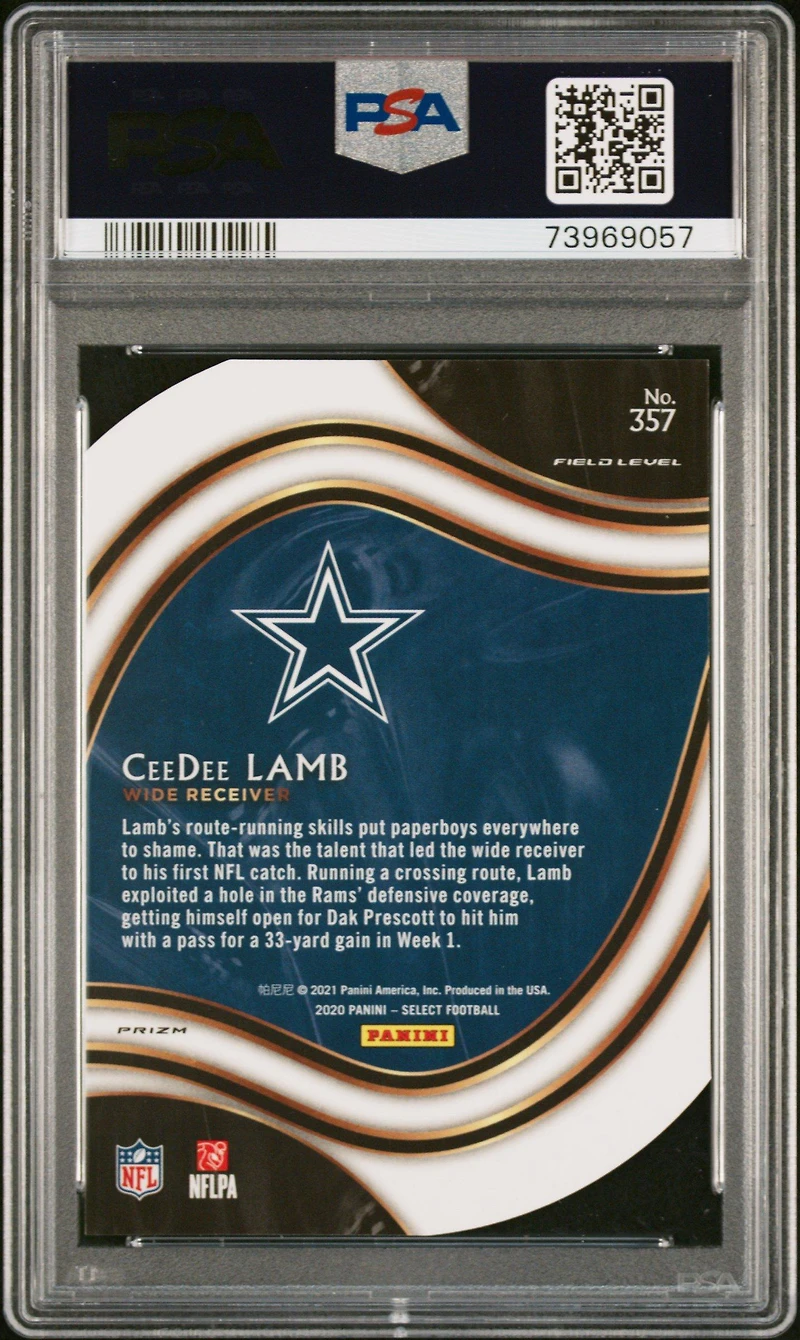 2020 Panini Select 357 Ceedee Lamb Die-cut Purple Prizm PSA 10