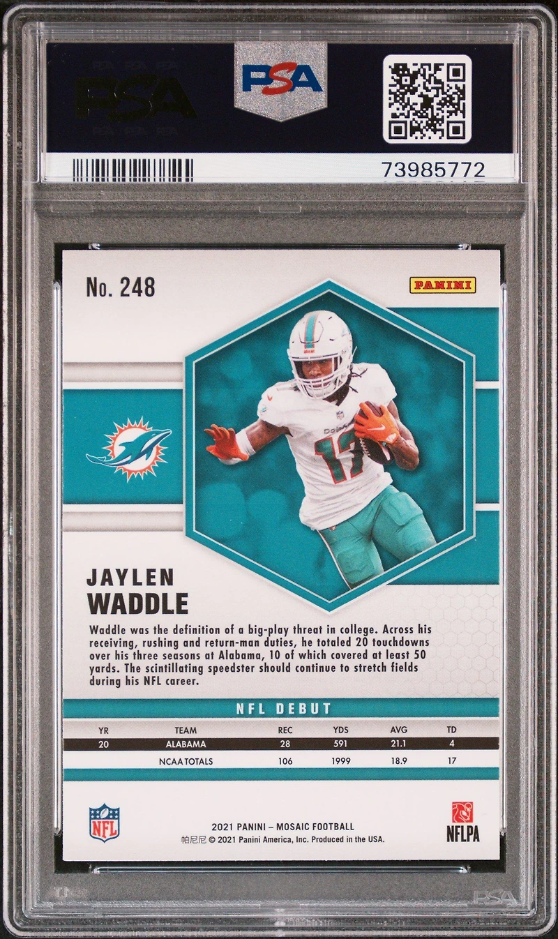 2021 Panini Mosaic 248 Jaylen Waddle PSA 10