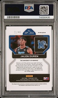 2022-23 Panini Prizm Draft Picks Draft Picks Autographs Dpjdu Jalen Duren Orange Pulsar Prizm PSA 10